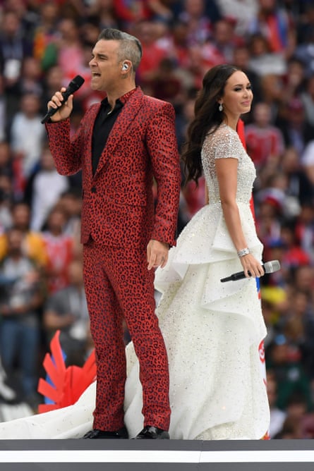 Robbie Williams and Russian soprano Aida Garifullina during the World Cup opening ceremony