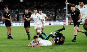 England’s Ben Youngs scores a try that is later disallowed after a TMO review.