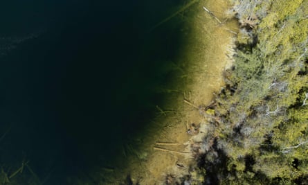 An aerial view of the Crawford sinkhole lake in Ontario, Canada