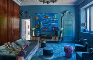 Rhapsody in blue: a Milanese apartment 1 ‘Everything must be soft and warm’: the blue sitting room with fringed pouffe.