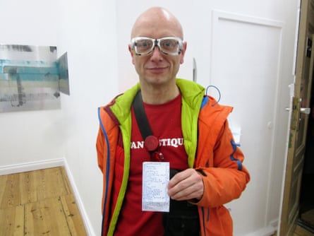 ‘You aren’t a real Berlin artist if you don’t know him’ … Mr Jambon with his scrap of paper listing openings.