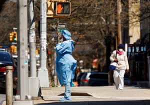 A healthcare worker in Brooklyn. Cuomo said the New York healthcare system was operating at full stretch but did not for now need any more ventilators.