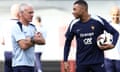 FBL-EURO-2024-FRA-TRAINING<br>France's forward #10 Kylian Mbappe (R) speaks with France's head coach Didier Deschamps (L) during a training session at the Home Deluxe Arena Stadium in Paderborn, western Germany, on June 29, 2024, during the UEFA EURO 2024 football competition. (Photo by FRANCK FIFE / AFP) (Photo by FRANCK FIFE/AFP via Getty Images)