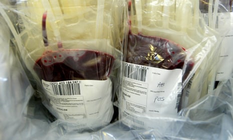 Packets of donated blood