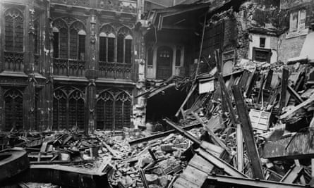 The interior of the Houses of Parliament after a bombing raid, circa 1941.