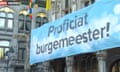 The banner on Mechelen city hall reads: Congratulations, mayor!