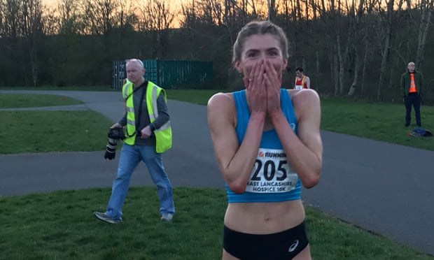 Beth Potter after her 5km record in Barrowford, Lancashire
