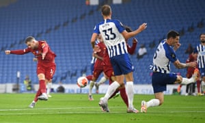 Jordan Henderson of Liverpool scores his sides second goal.