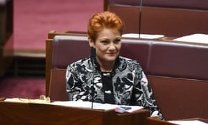 One Nation party leader Pauline Hanson during debate in the Senate chamber at Parliament House in Canberra, October 15, 2018.