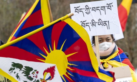 A protest by Tibetan activists at the International Olympic Committee HQ in Switzerland before the Beijing Winter Olympics in 2022.