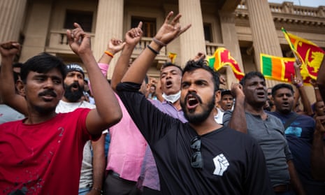 Crowds protest in Colombo after the election of Ranil Wickremesinghe as Sri Lanka’s new president on Wednesday.