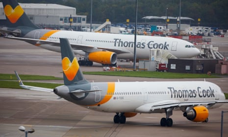 Thomas Cook Airlines’ aircraft  at Manchester Airport.