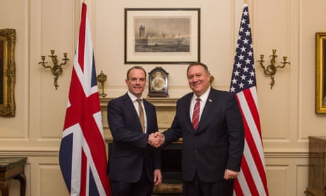 The foreign secretary, Dominic Raab, meets the US secretary of state, Mike Pompeo, in London.