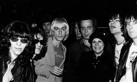 Iggy Pop and the Ramones at CBGB’s, New York in 1976: Seymour and Linda Stein centre.