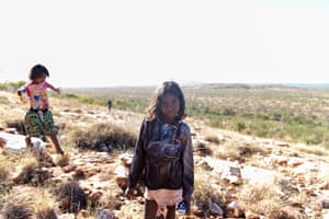 Anastacia Jumburra and and Lizinta Jumburra (back left) at a look out shortly after you leave the Wunaamin Miliwundi Ranges; formerly known as the King Leopold Ranges.