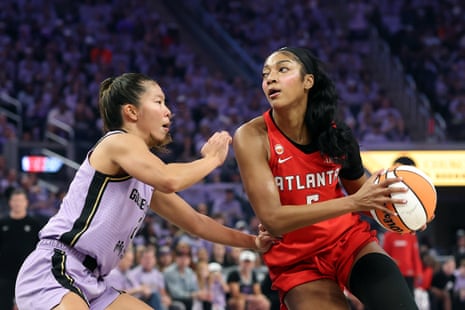 Angel Reese scored a team-high 14 points for the Dream in the first half of Saturday’s Game 1 of the WNBA finals.