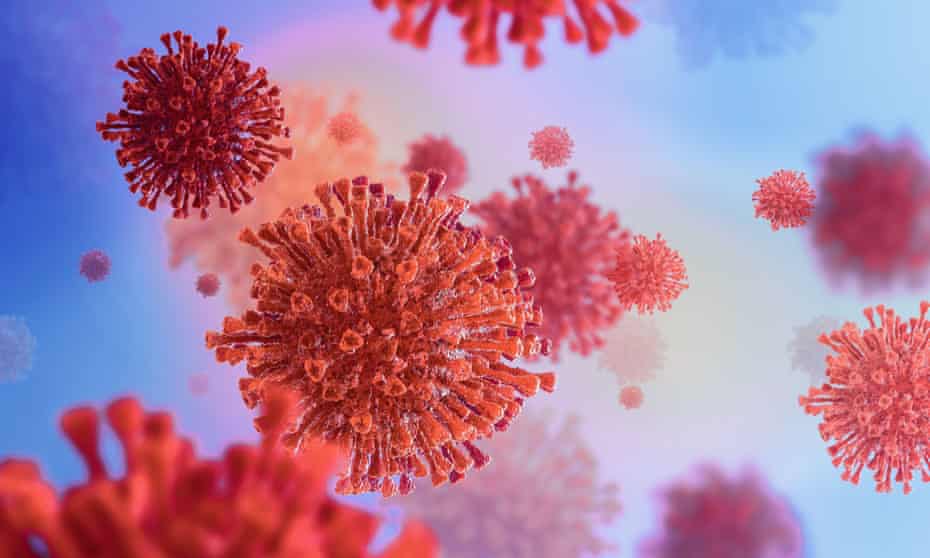 A 3D illustration of coronavirus close-up.