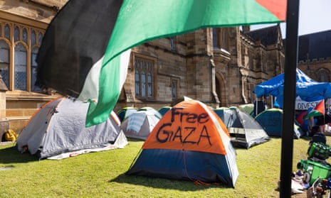 The pro-Palestine encampment at the University of Sydney.