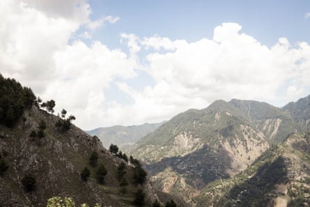 A view of mountains covered in trees