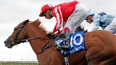 Zanthos and Oisin Murphy pictured winning the Rockfel Stakes at Newmarket.