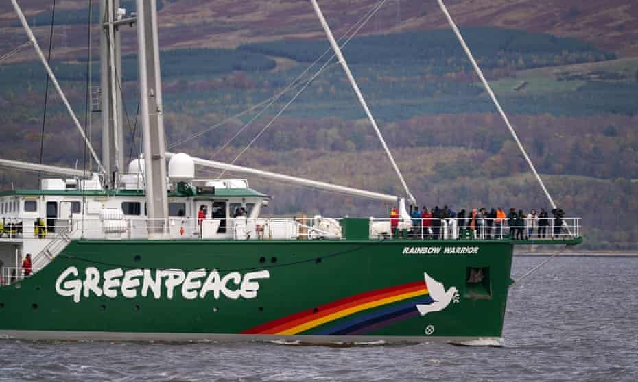 The Greenpeace ship Rainbow Warrior on the River Clyde,  1 November 2021.