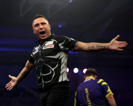 Gerwyn Price celebrates a leg against Luke Litter.