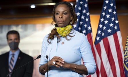Stacey Plaskett speaks at a press event in Washington DC on 21 May 2020.