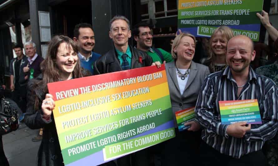 Charlie Kiss, right, next to Natalie Bennett, and Peter Tatchell, centre. Charlie stood for the Green party in 2015.