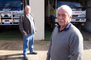 Rodney Lade and Terry May at Parndana fire station.