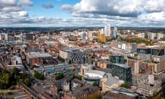 Aerial view of Leeds city centre cityscape in 2022