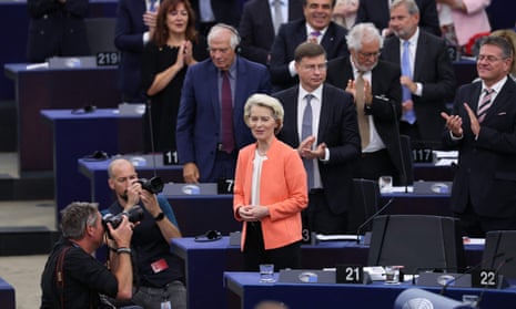 EU commission president Ursula von der Leyen is applauded after giving her annual State of the Union address.