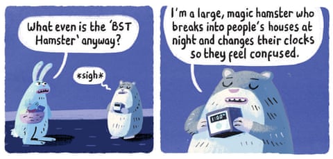 Stephen Collins cartoon on changing the clocks and chocolate Easter eggs, panel 4
