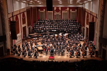 Jazz band, orchestra and choirs on stage in Pittsburgh.