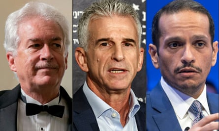 (Left to right) CIA director William Burns; Israel’s Mossad director David Barnea; and Qatar’s prime minister Sheikh Mohammed bin Abdulrahman al-Thani