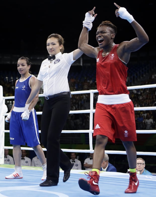 Adams celebrates winning the flyweight gold medal at the Rio Olympics in 2016.