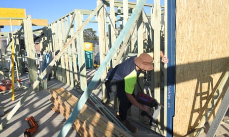 A carpenter building a new home in the western suburbs in Sydney.