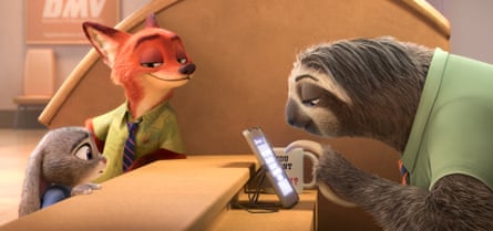 Judy Hopps with Nick Wilde, voiced by Jason Bateman, at the Department of Mammal Vehicles.