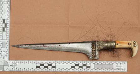 The ‘large Sikh dagger’ photographed next to a ruler.