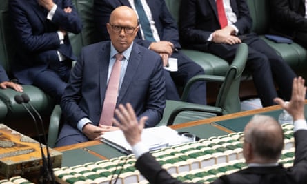 Opposition leader Peter Dutton during question time on 6 February 2024.