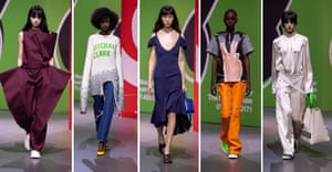 JW Anderson: In his show notes, Jonathan Anderson said: “At its core this is a collection about fandom” – the focus of his adulation being dancer and choreographer Michael Clark. Anderson draws on Clark’s archive, using imagery on tops, his name emblazoned on shopper bags, plus versions of costumes, including one based on a Tesco bag. Flashbacks also spanned Anderson’s own archive, including the angular flap pocket trousers and bustier tops. Peppered throughout were very wearable, very covetable pieces – a cream silk two-piece, a cold-shoulder LBD and jeans stood out.