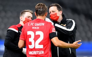 FBL-GER-BUNDESLIGA-HERTHA-UNION-BERLINUnion Berlin’s Marcus Ingvartsen receives treatment.