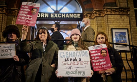 Protesters against Jimmy Carr outside the Corn Exchange in Cambridge.