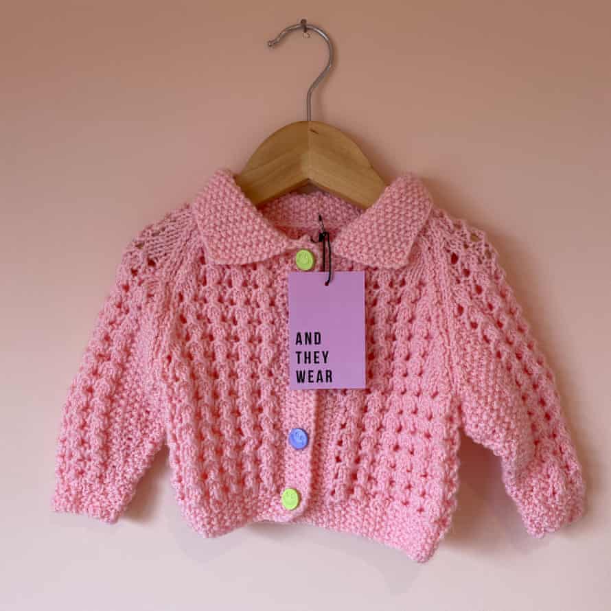 Secondhand child's cardigan from And They Wear. The founder, Lucy Mackay, customises knitwear by changing the buttons.