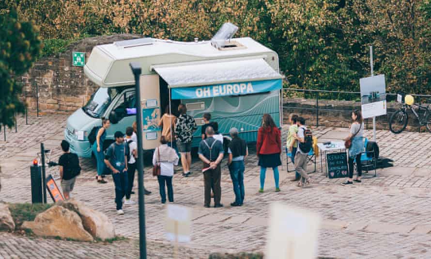 Roll up, roll up … collecting love songs at Germany’s Hambach festival.