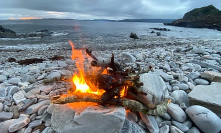 Anti-midge beach fire at Loch Ailort Wild Camp.
