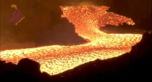 Lava flows in this still image obtained from a social media video