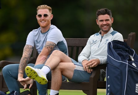 England captain Ben Stokes and Jimmy Anderson during a nets session at Edgbaston