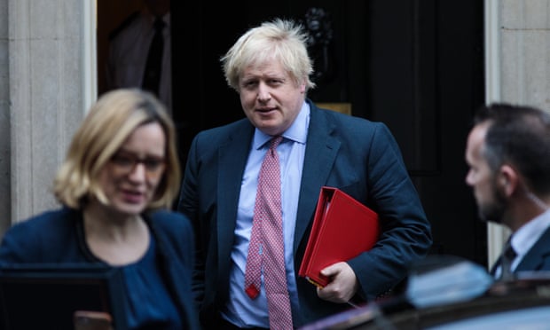 Senior ministers Boris Johnson and Amber Rudd leave No 10 after a cabinet meeting led by Theresa May on Monday