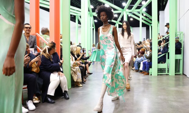 The energy of the millennium-era is proving irresistible so Fendi’s second show of the season was a 1990s warehouse party, with neon-painted steel podiums zigzagging a concrete floor. 