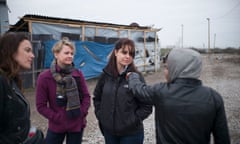 Yvette Cooper (second from left) visting the jungle in Calais. She has just been elected chair of the Commons home affairs committee.